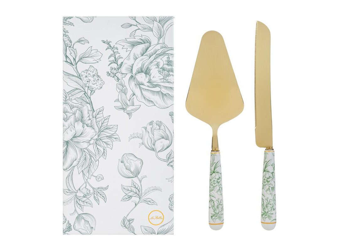 Bomboniera Matrimonio Set 2 pz Taglia Torta Decoro Verde c/astuccio