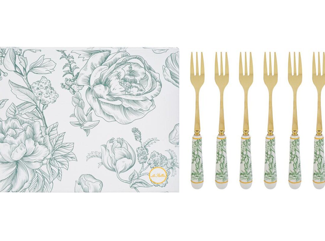 Bomboniera Matrimonio Set 6 pz Forchettine Decoro Verde c/astuccio