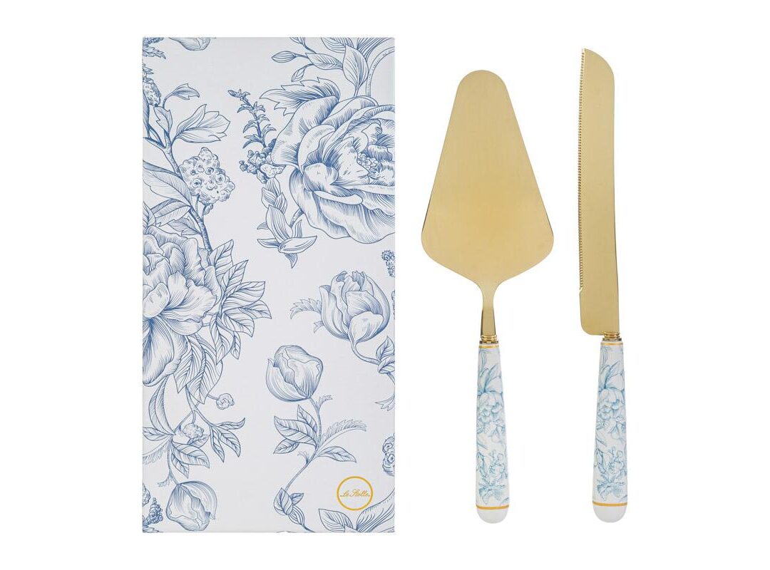 Bomboniera Matrimonio Set 2 pz Taglia Torta Decoro Celeste c/astuccio