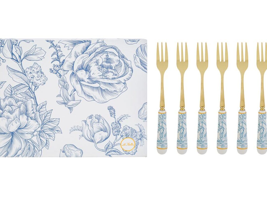 Bomboniera Matrimonio Set 6 pz Forchettine Decoro Celeste c/astuccio
