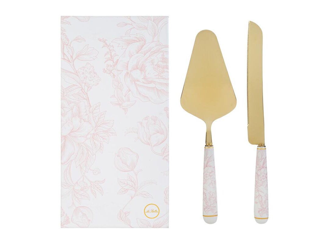 Bomboniera Matrimonio Set 2 pz Taglia Torta Decoro Rosa c/astuccio