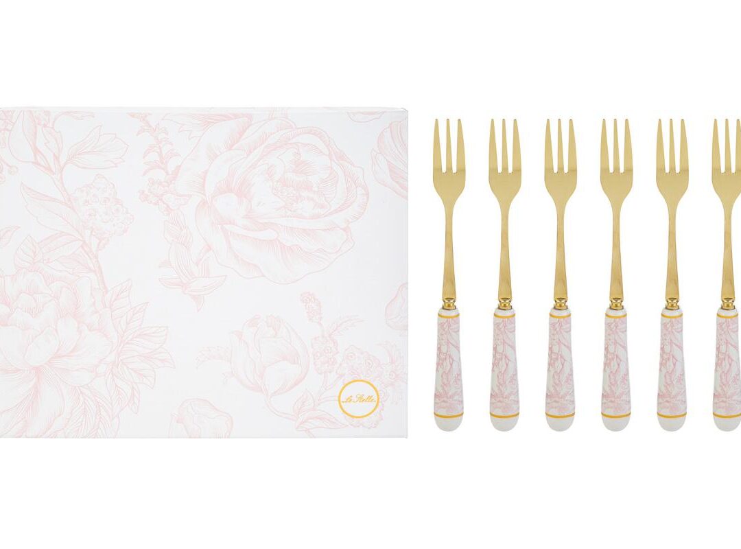 Bomboniera Matrimonio Set 6 pz Forchettine Decoro Rosa c/astuccio