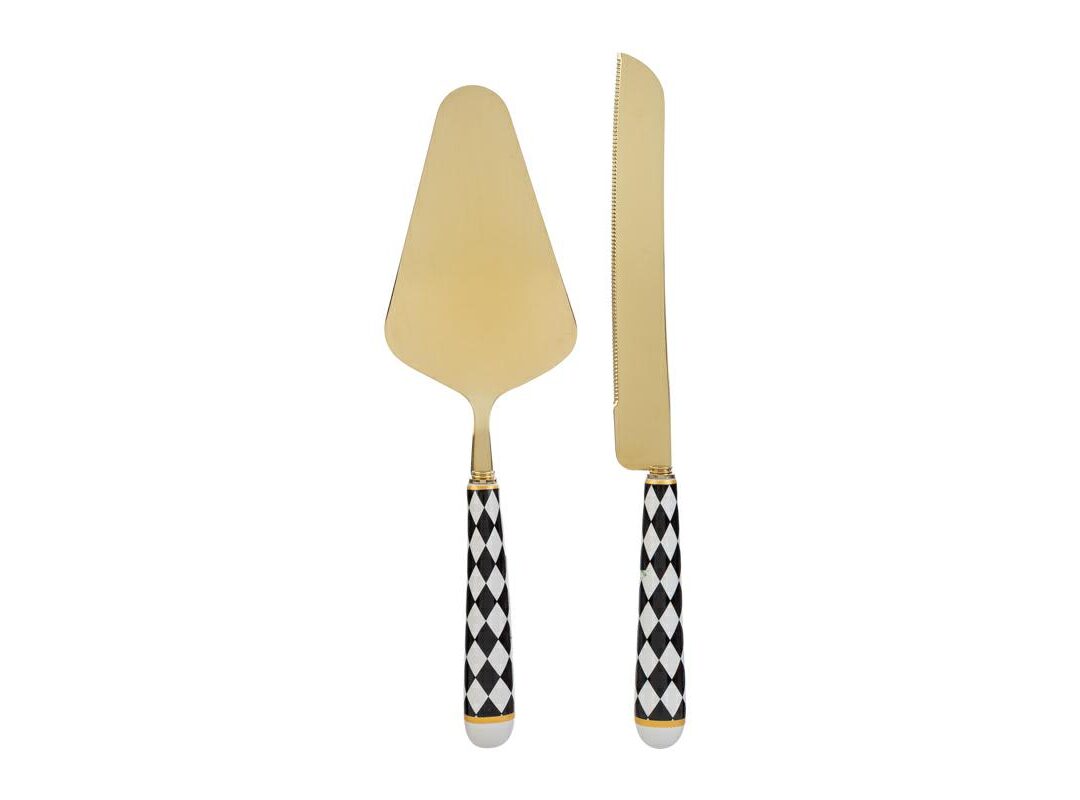 Bomboniera Matrimonio Set 2 pz Taglia Torta Decoro Scacchi c/astuccio