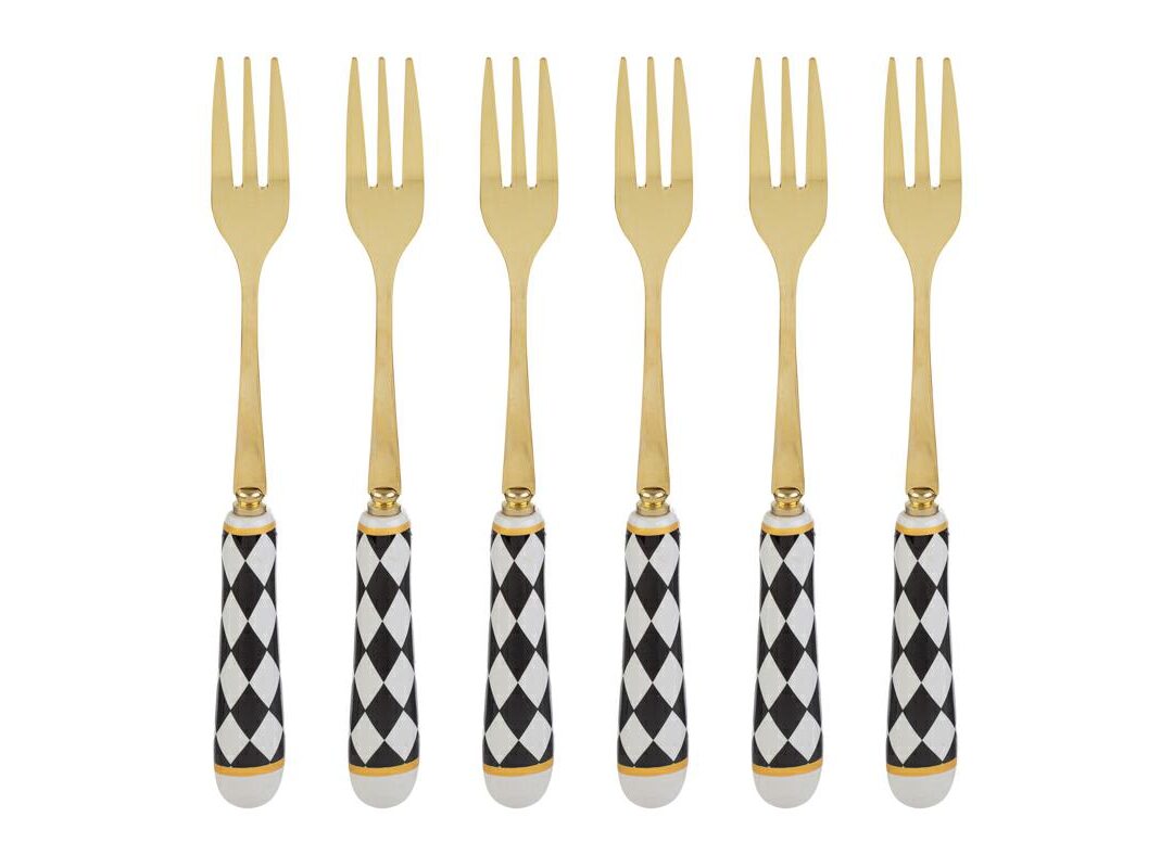 Bomboniera Matrimonio Set 6 pz Forchettine Decoro Scacchi c/astuccio