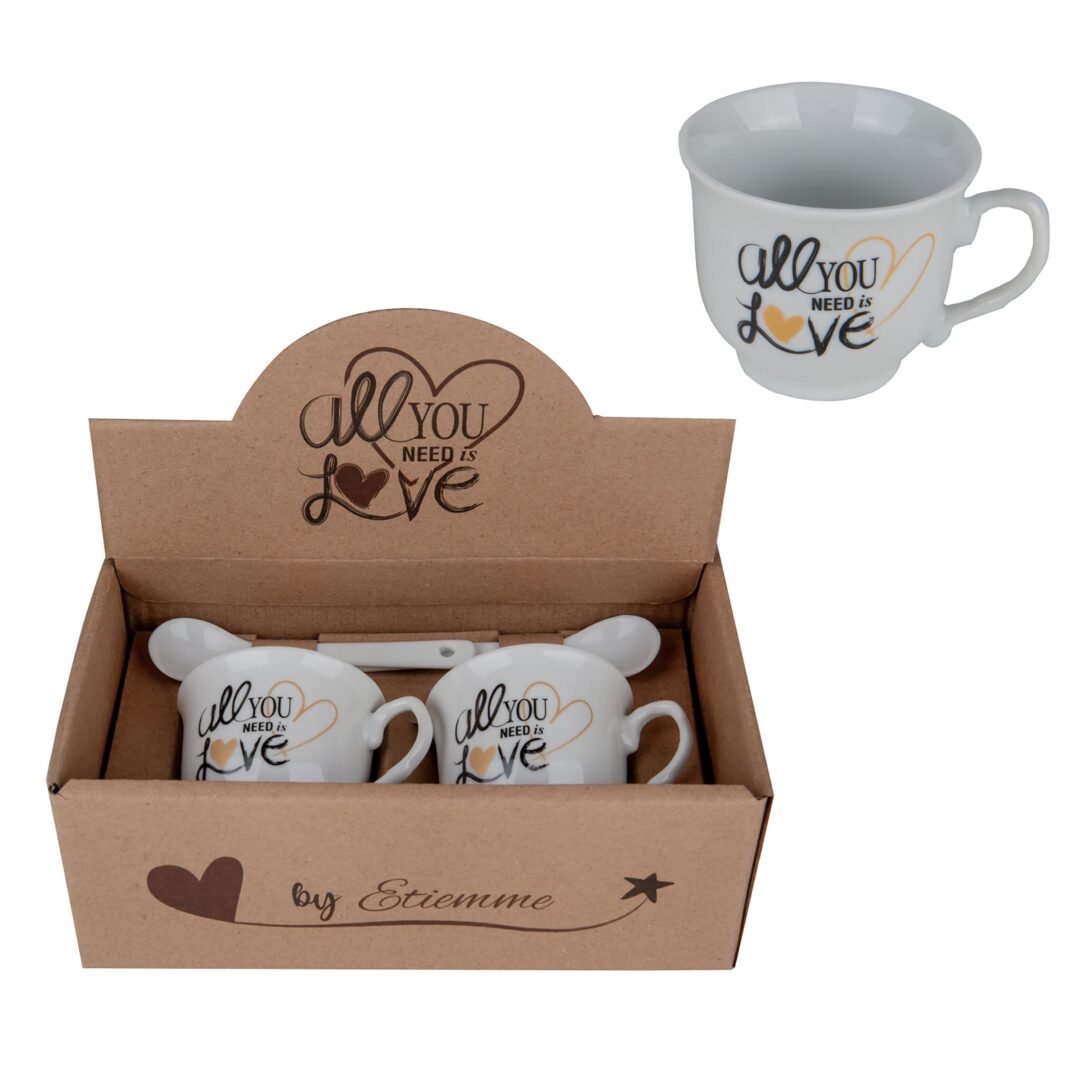 Set 2 Tazzine Caffè Decorata con Box Bomboniera Matrimonio Etm