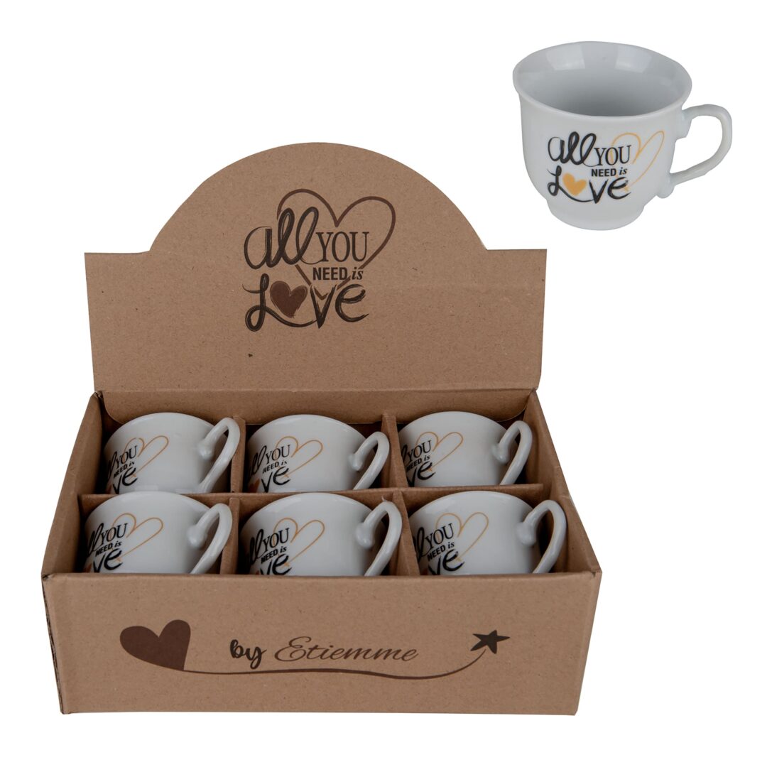 Set 6 Tazzine Caffè Decorata con Box Bomboniera Matrimonio Etm
