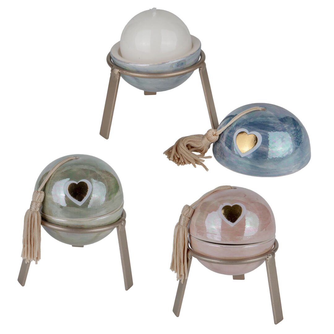 Sfera Ball Portacandela con Cuore e Base Assortiti Bomboniera Matrimonio Etm