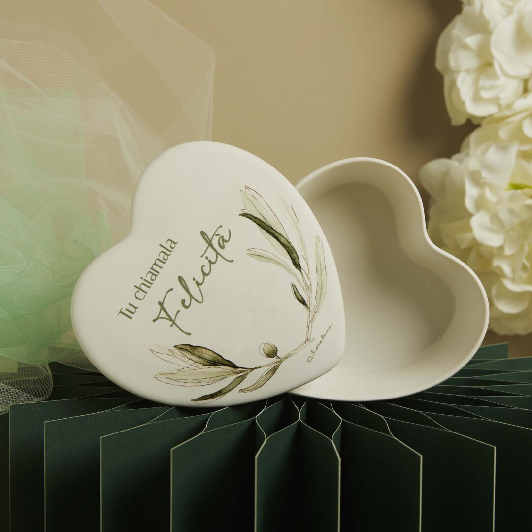 Scatola Cuore Decoro Ulivo Porcellana Bomboniera Matrimonio Claraluna 2026