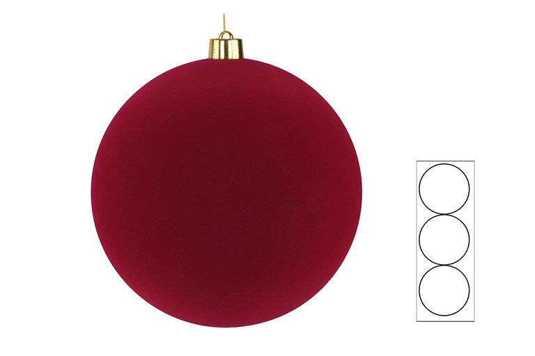 Set 3 Pz Palline Plastica Velluto Diam.15Cm Bordeaux