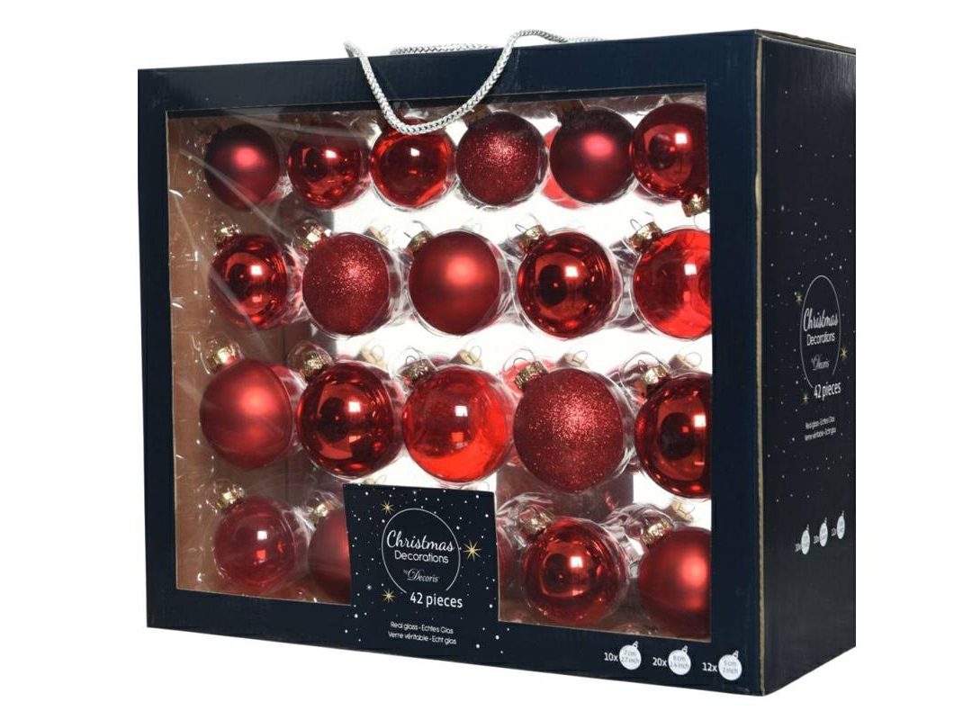 Set 42 Palline Vetro Natale Rosso Ass.D.7Cm