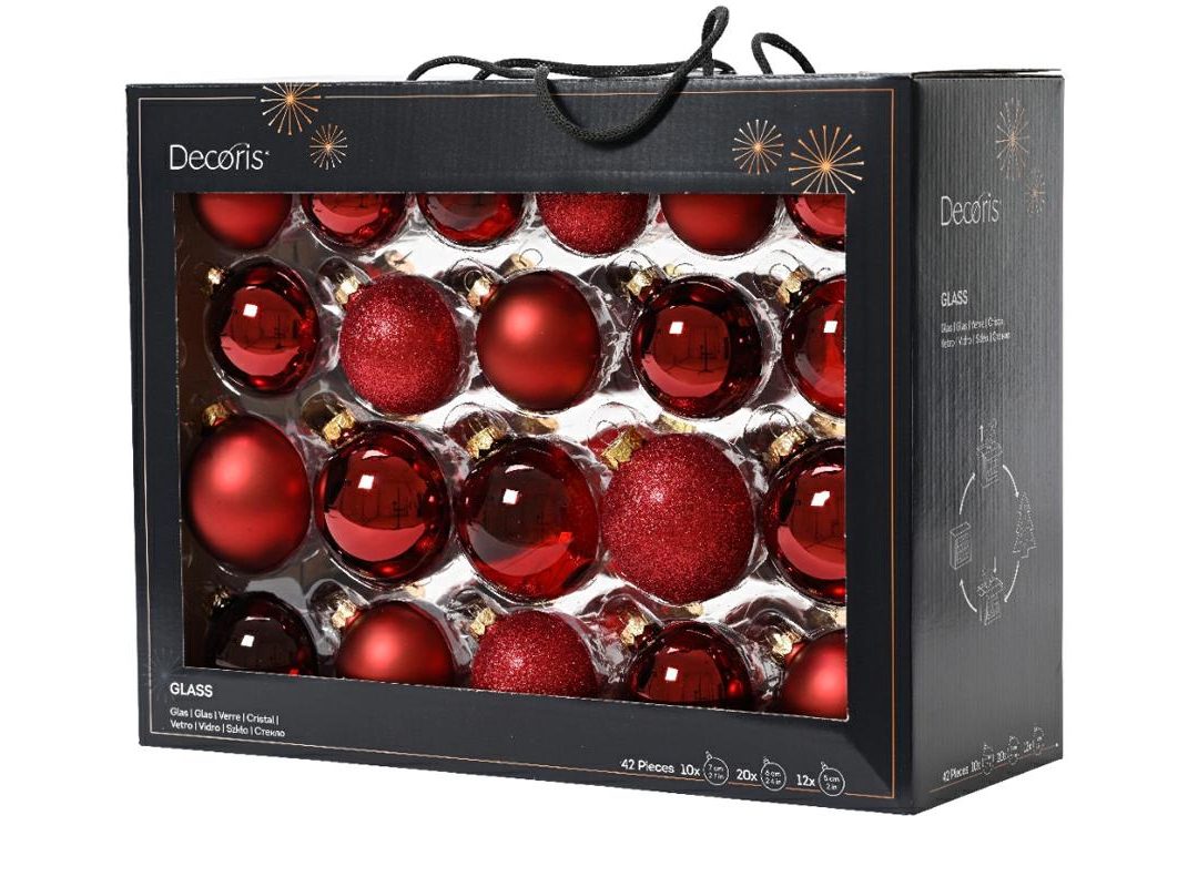 Set 42 Palline Vetro Natale Rosso Scuro Ass.D.7Cm