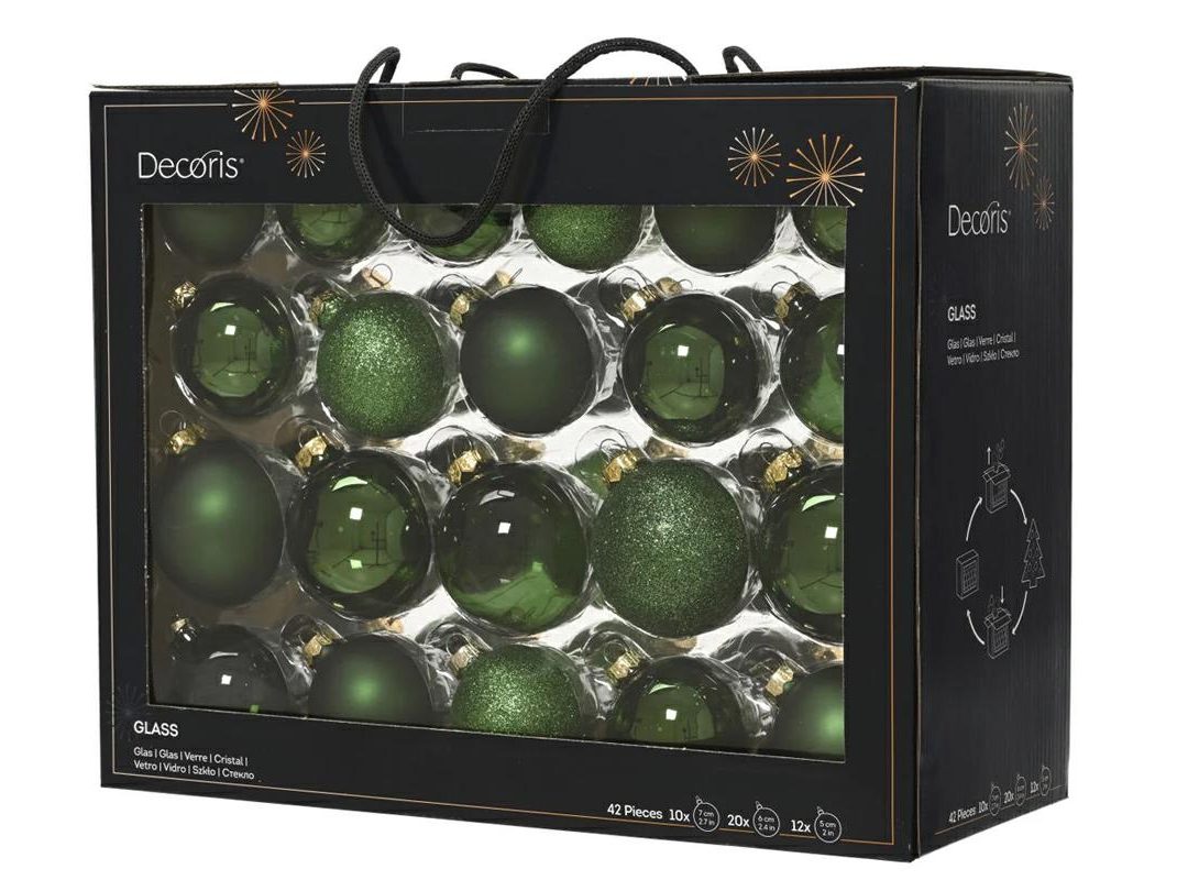 Set 42 Palline Vetro Natale Verde Ass.D.7Cm