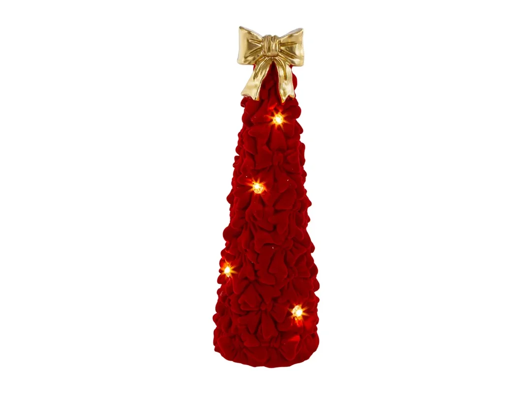Albero Fiocco Resina Bordeaux Led Diam.10X30Cm