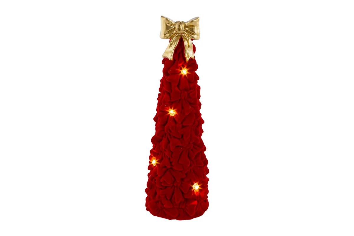 Albero Fiocco Resina Bordeaux Led Diam.10X30Cm