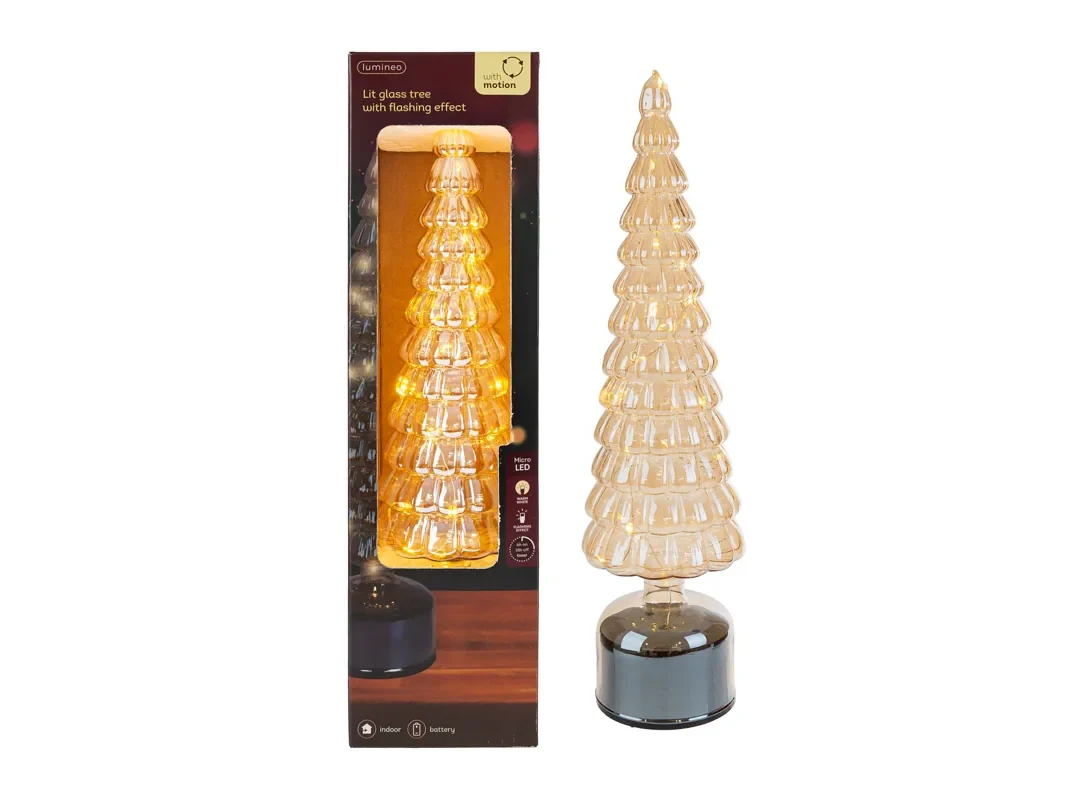 Albero Rotante Natalizio Vetro Con Luci Col.Ambra 11Xh.39Cm