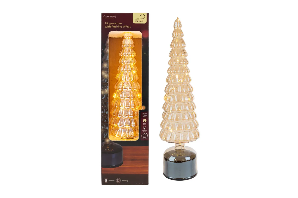 Albero Rotante Natalizio Vetro Con Luci Col.Ambra 11Xh.39Cm