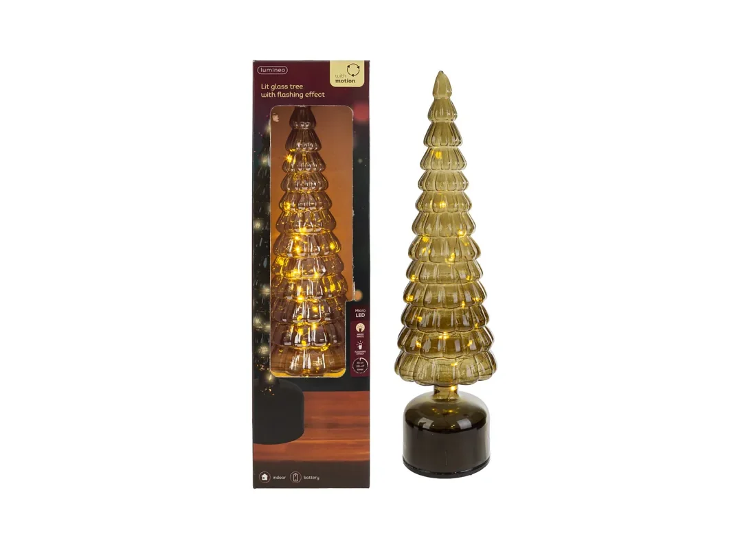 Albero Rotante Natalizio Vetro Con Luci Col.Verde 10Xh.34Cm