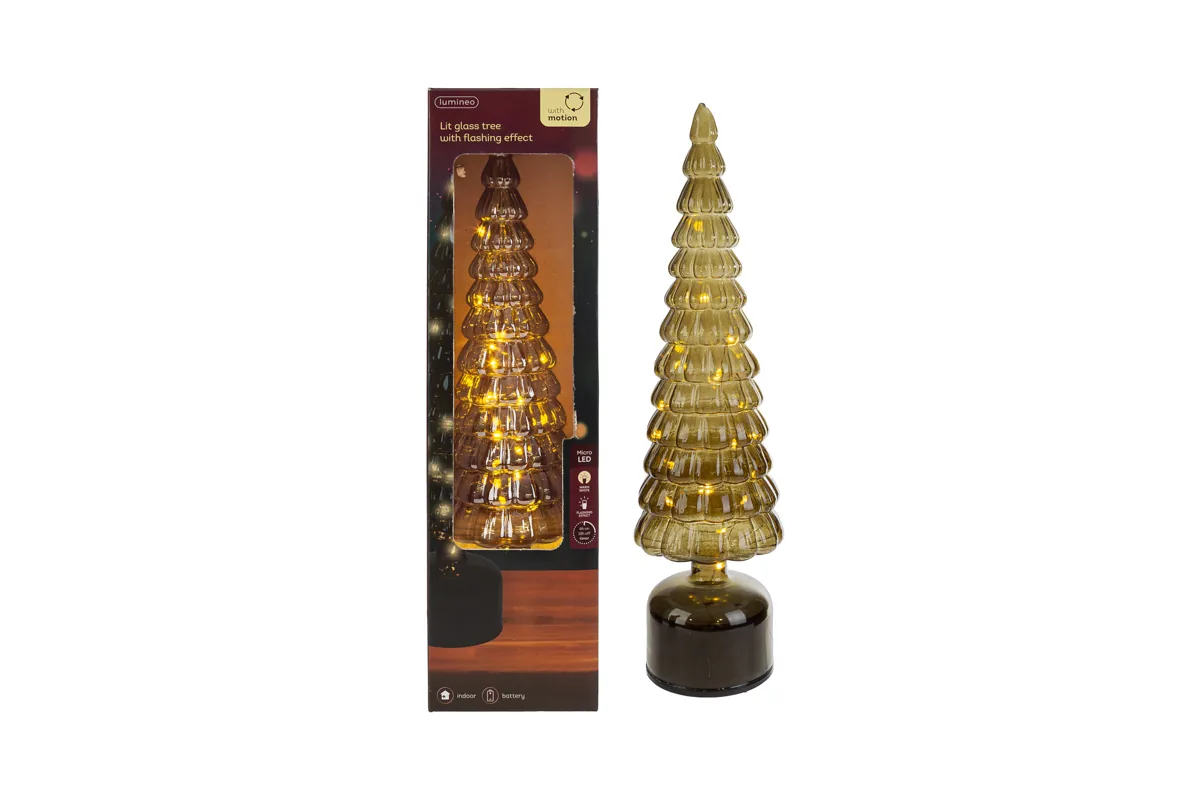 Albero Rotante Natalizio Vetro Con Luci Col.Verde 10Xh.34Cm