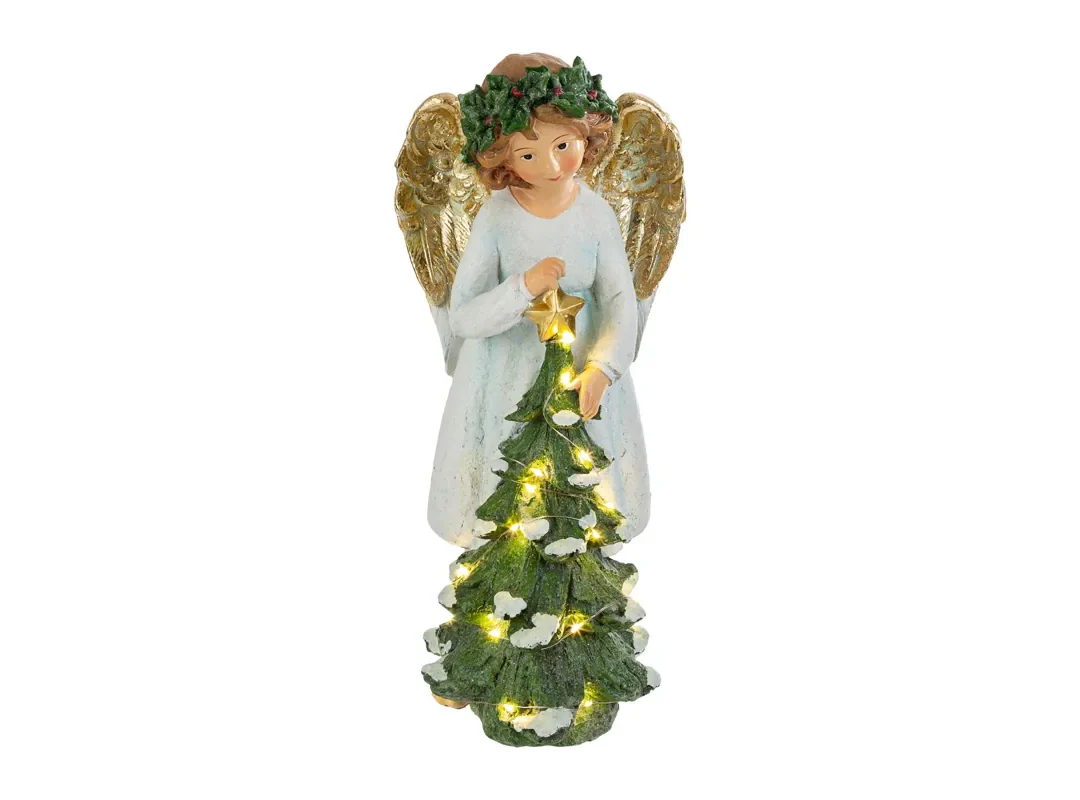 Angelo C/Albero Led Resina 16,5X16Xh.34Cm
