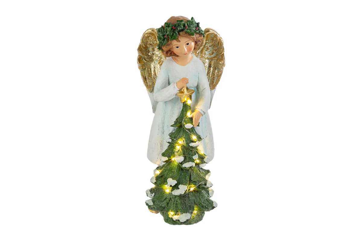 Angelo C/Albero Led Resina 16,5X16Xh.34Cm