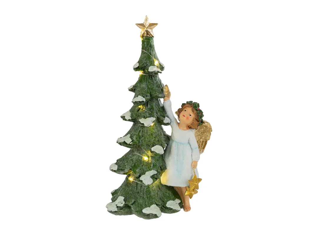 Angelo C/Albero Led Resina 17,5X15Xh.31Cm