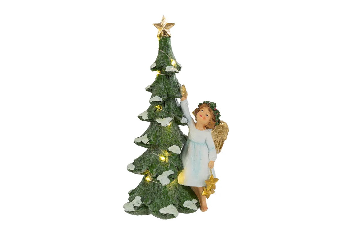 Angelo C/Albero Led Resina 17,5X15Xh.31Cm Angelo C/Albero Led Resina 17,5X15Xh.31Cm
