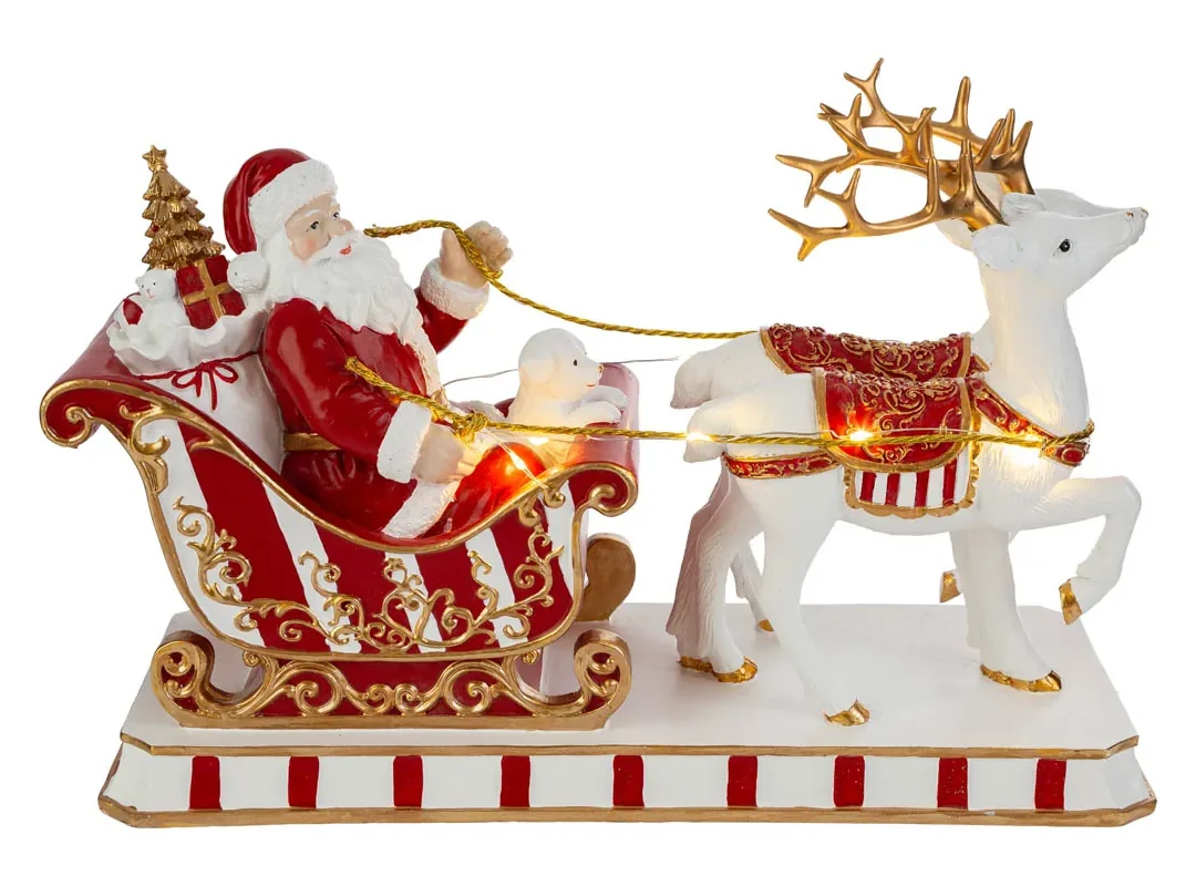 Babbo Natale Slitta Resina Led+Musiche 33X12X22,5Cm