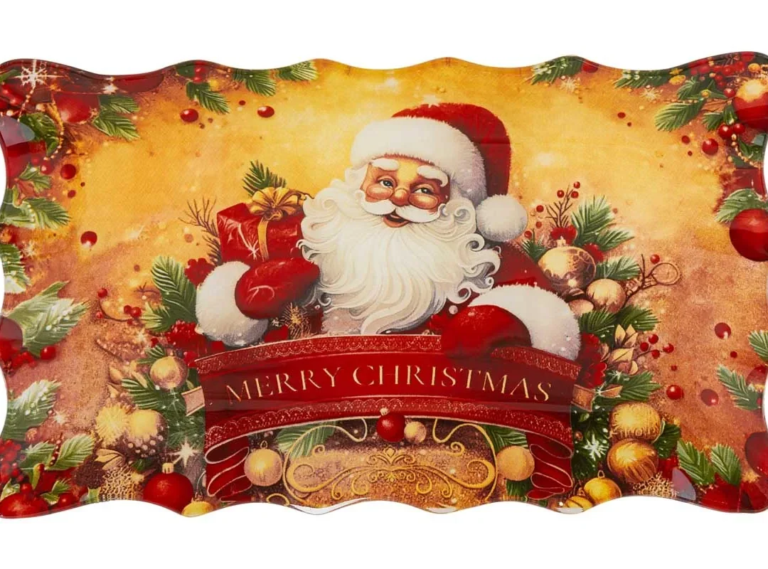 Centro Tavola Vetro Babbo Natale 24,5X15Xh.2Cm