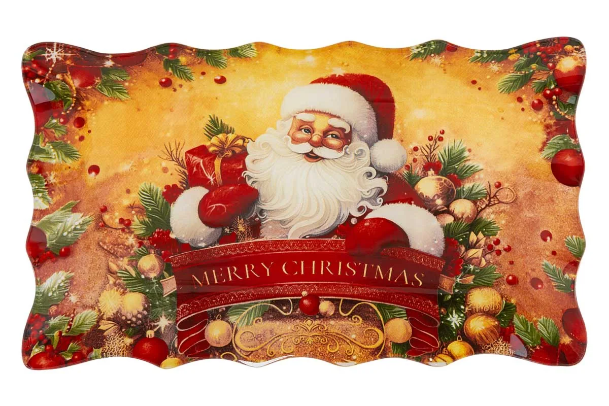 Centro Tavola Vetro Babbo Natale 24,5X15Xh.2Cm