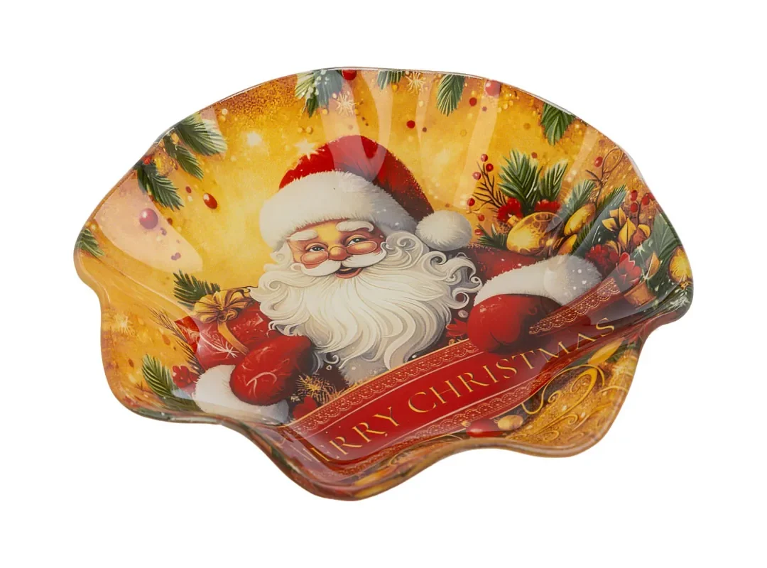 Centro Tavola Vetro Babbo Natale Diam.19Xh.4Cm