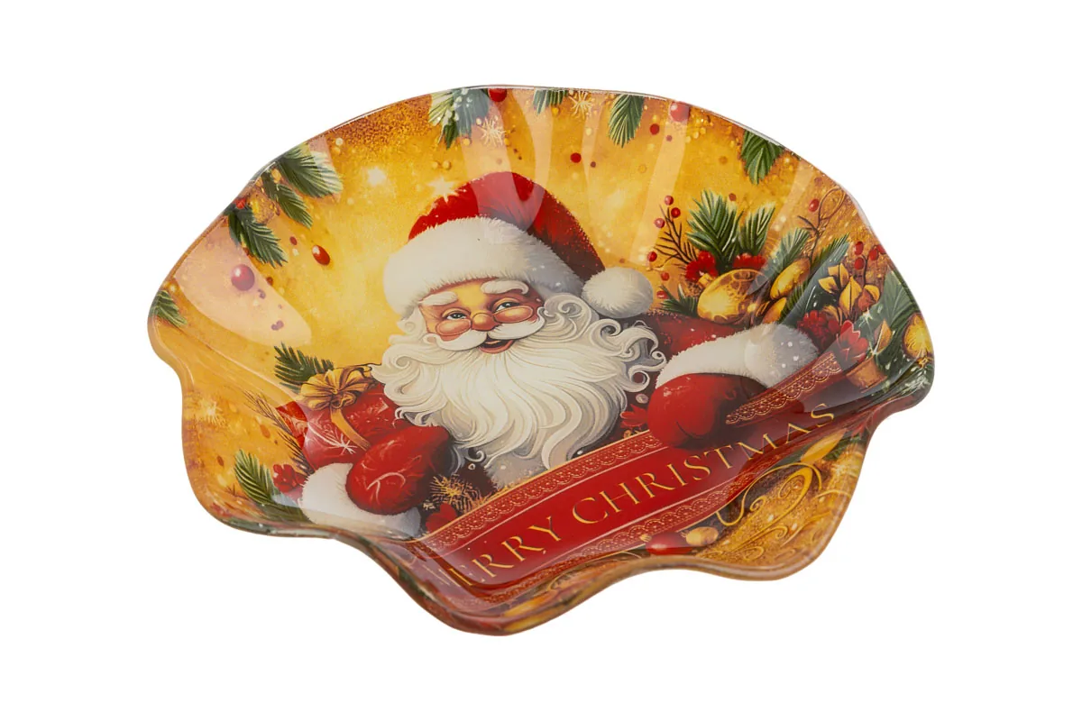 Centro Tavola Vetro Babbo Natale Diam.19Xh.4Cm