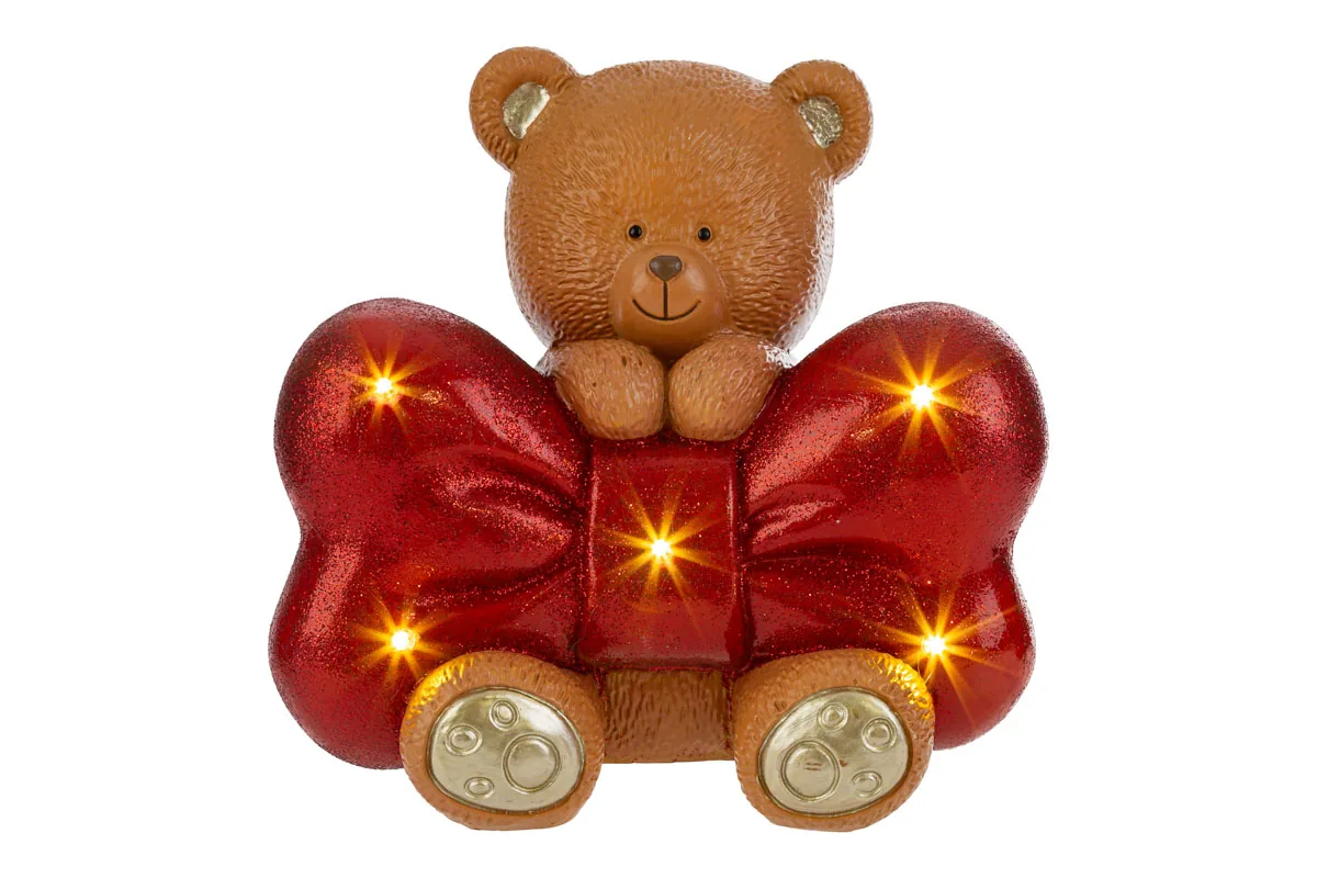 Orsetto Fiocco Resina Led 19X14X18Cm