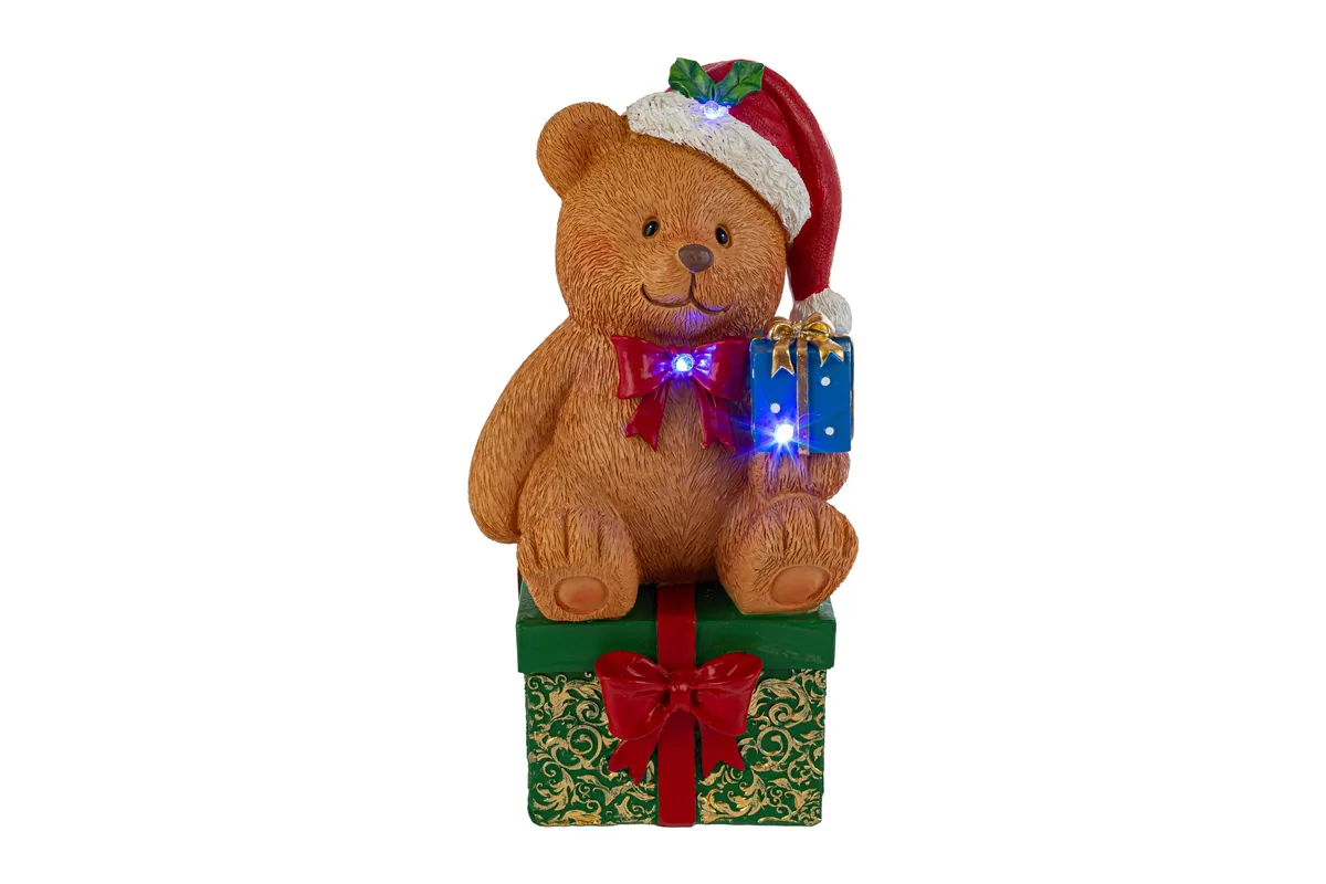 Orsetto Natalizio In Resina Led Multicolor 13,5X14Xh.25Cm