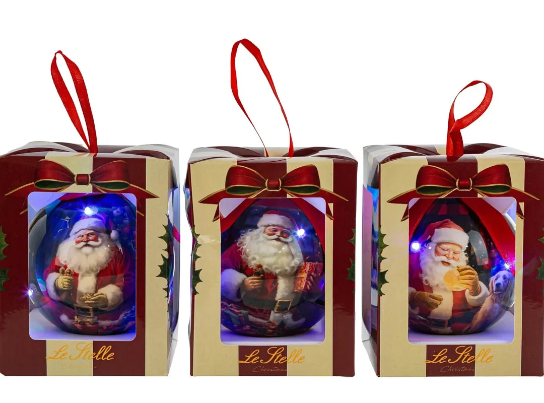 Pallina Plastica Led Dec.Babbo Natale 3Ass.Diam.10Cm