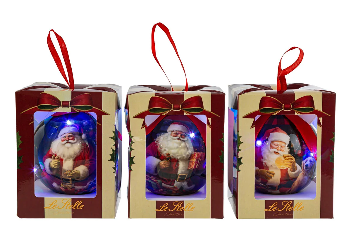 Pallina Plastica Led Dec.Babbo Natale 3Ass.Diam.10Cm
