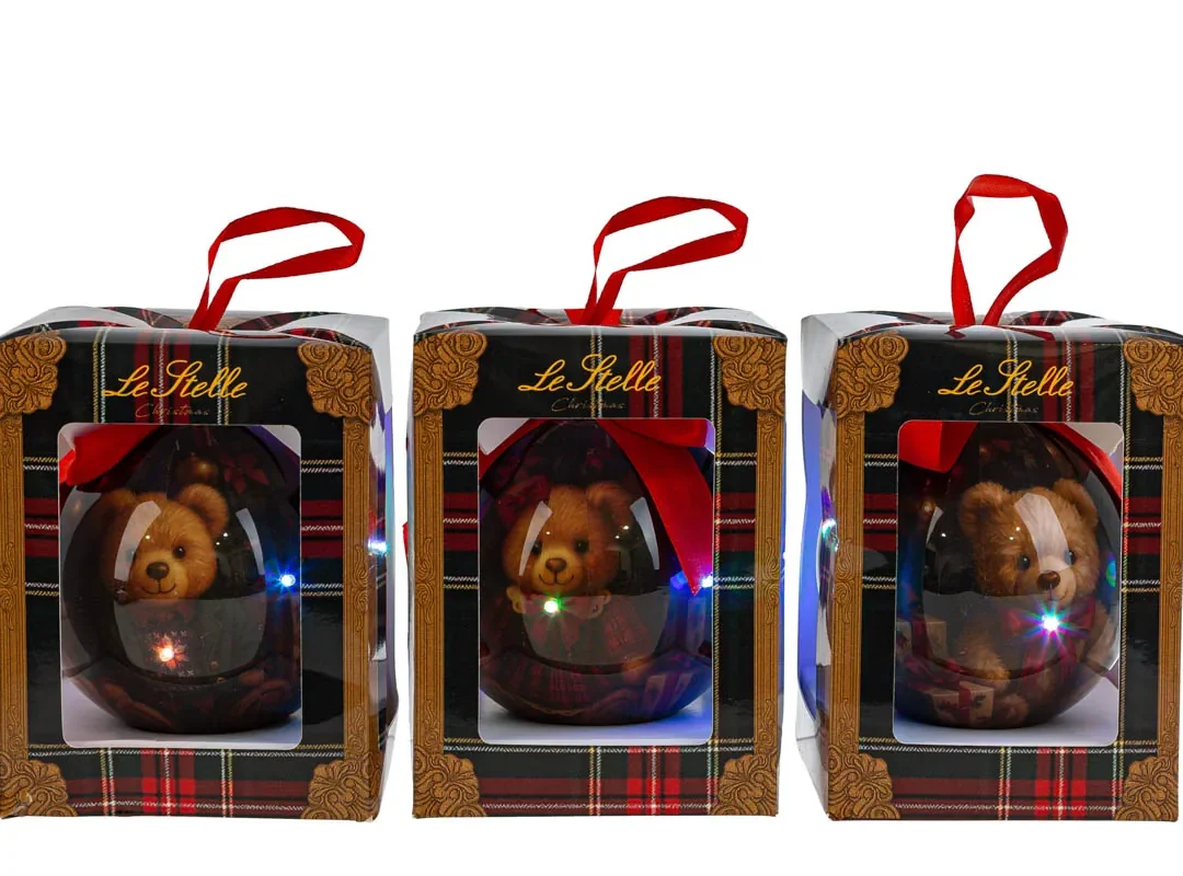 Pallina Plastica Led Dec.Bear 3Ass.Diam.10Cm