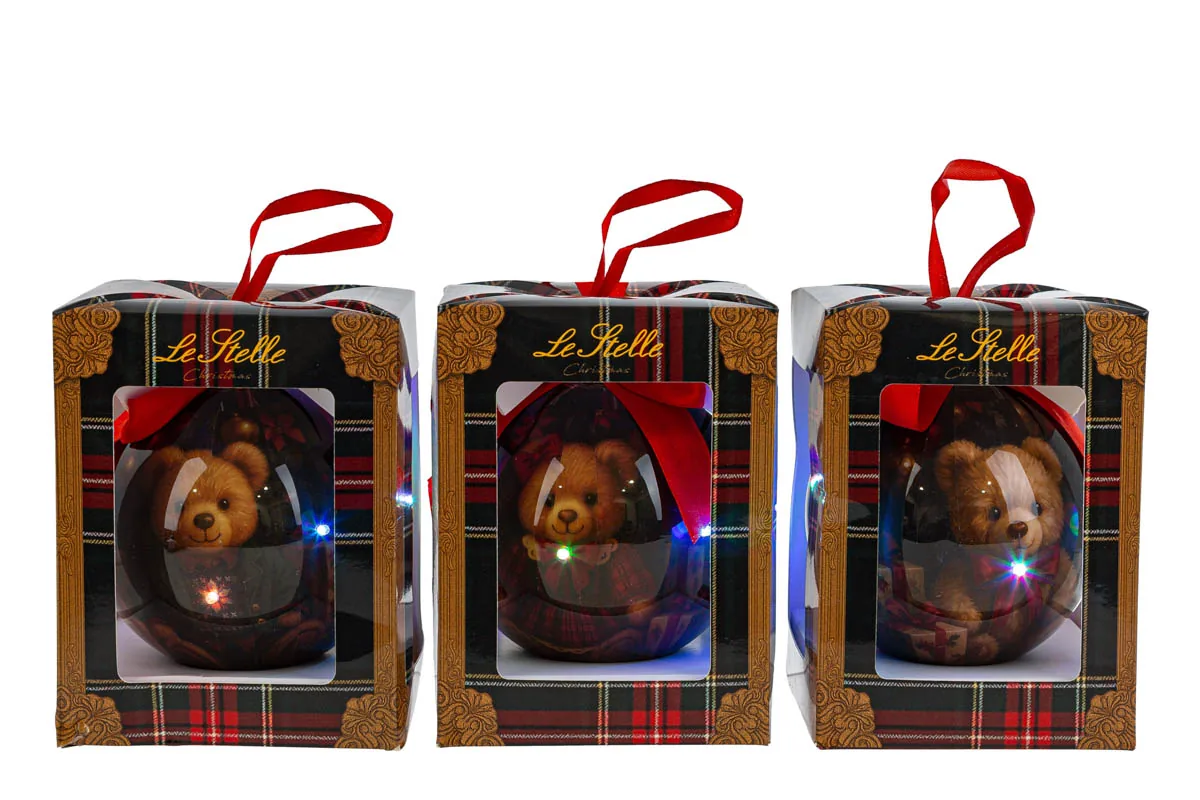 Pallina Plastica Led Dec.Bear 3Ass.Diam.10Cm