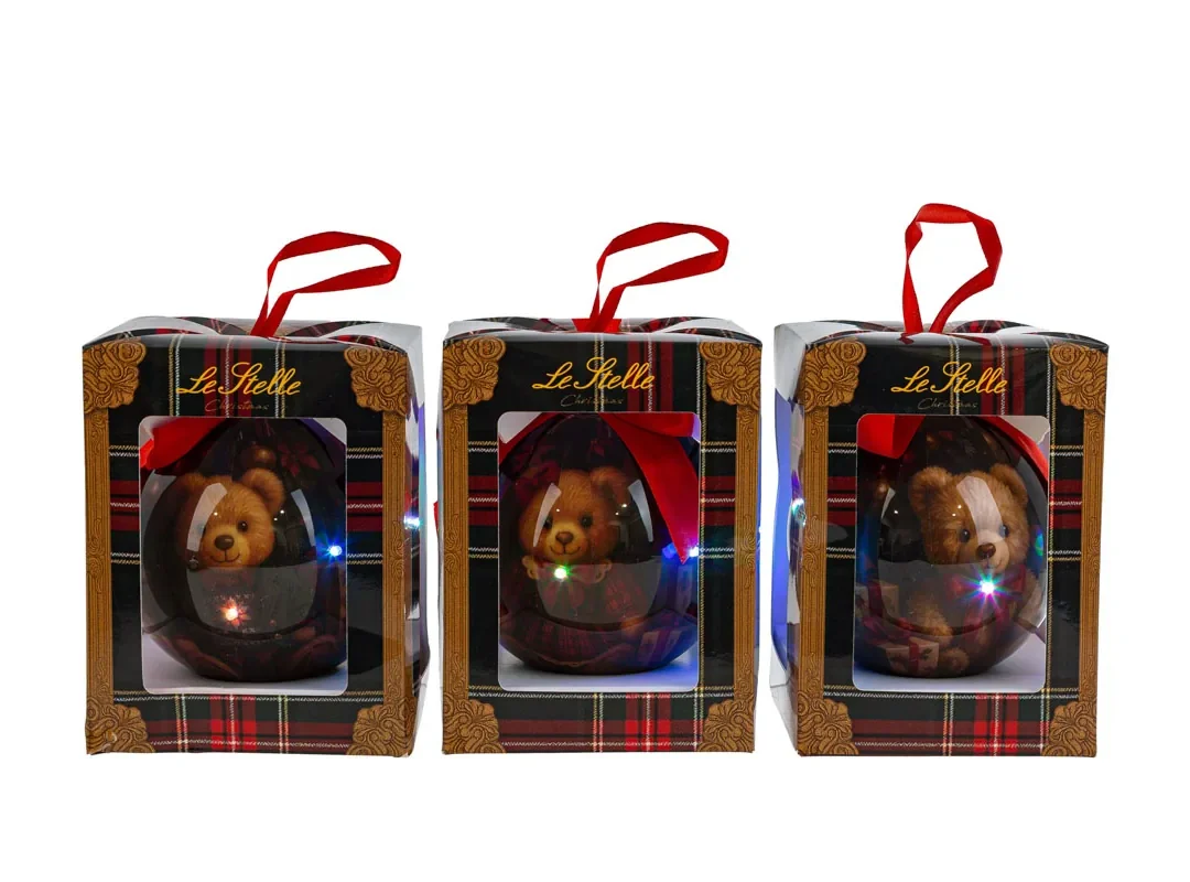 Pallina Plastica Led Dec.Bear 3Ass.Diam.8Cm