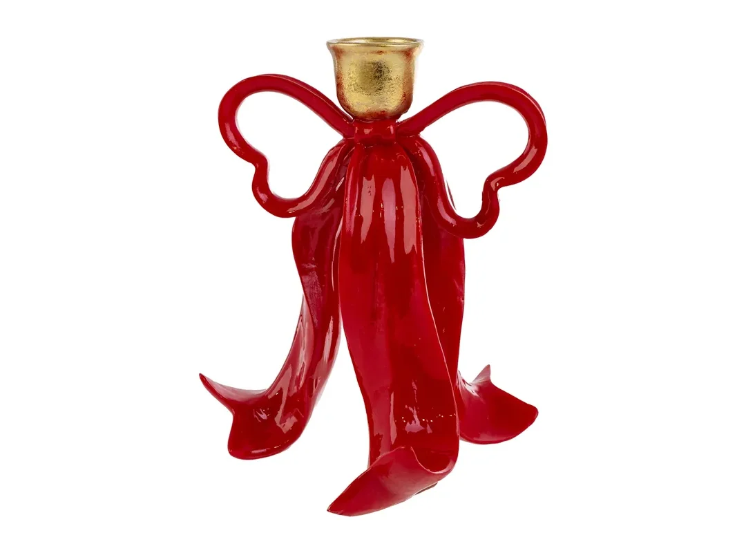 Portacandele Fiocco Rosso Resina 12,5X9Xh.26Cm