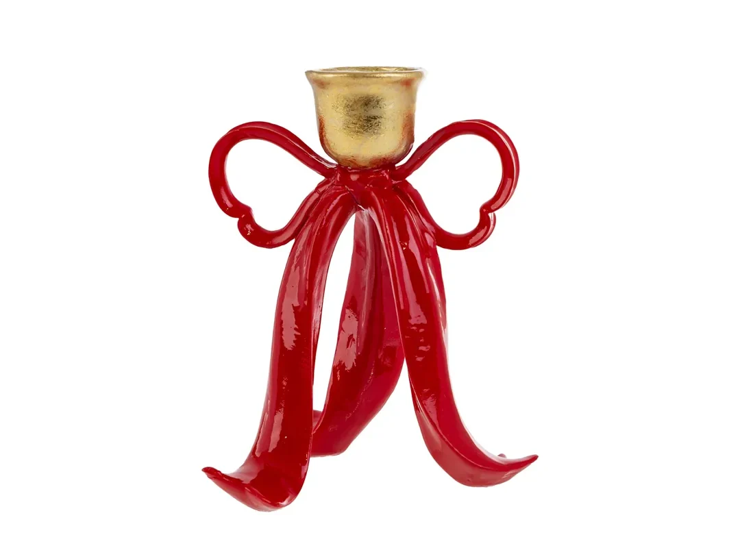 Portacandele Fiocco Rosso Resina 9,5X7,5Xh.20Cm