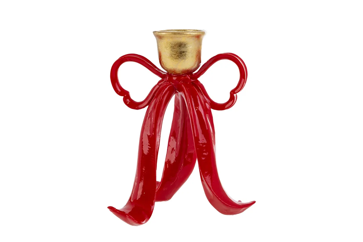 Portacandele Fiocco Rosso Resina 9,5X7,5Xh.20Cm