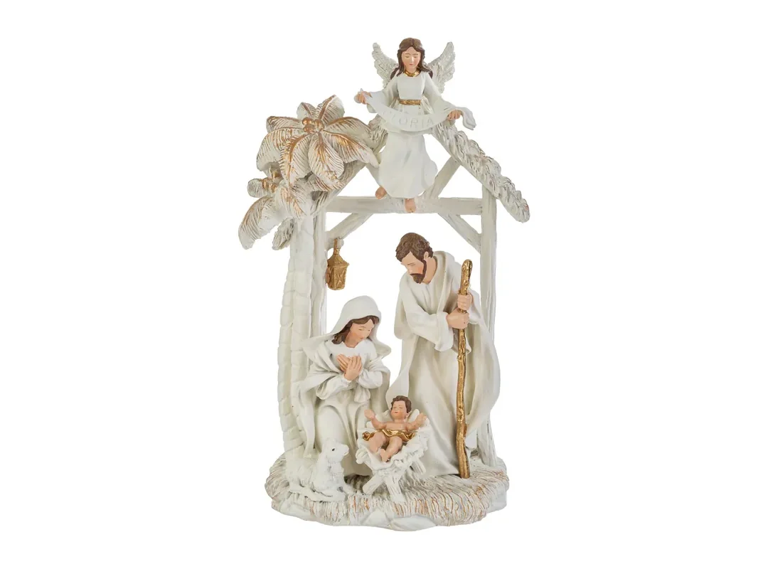 Sacra Famiglia Resina Bianca 18X12X33Cm