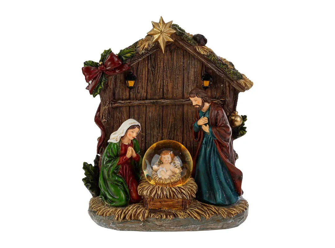 Sacra Famiglia Resina Led 15,5X7Xh.16,5Cm