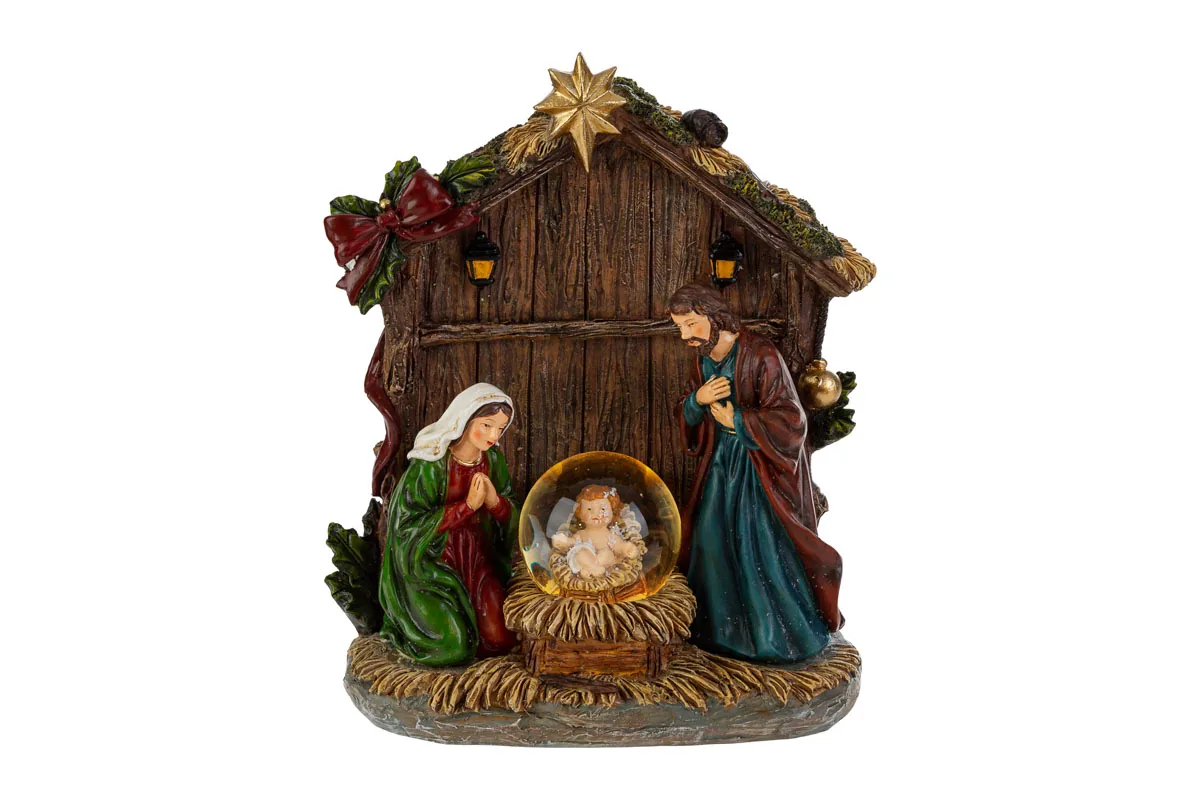 Sacra Famiglia Resina Led 15,5X7Xh.16,5Cm