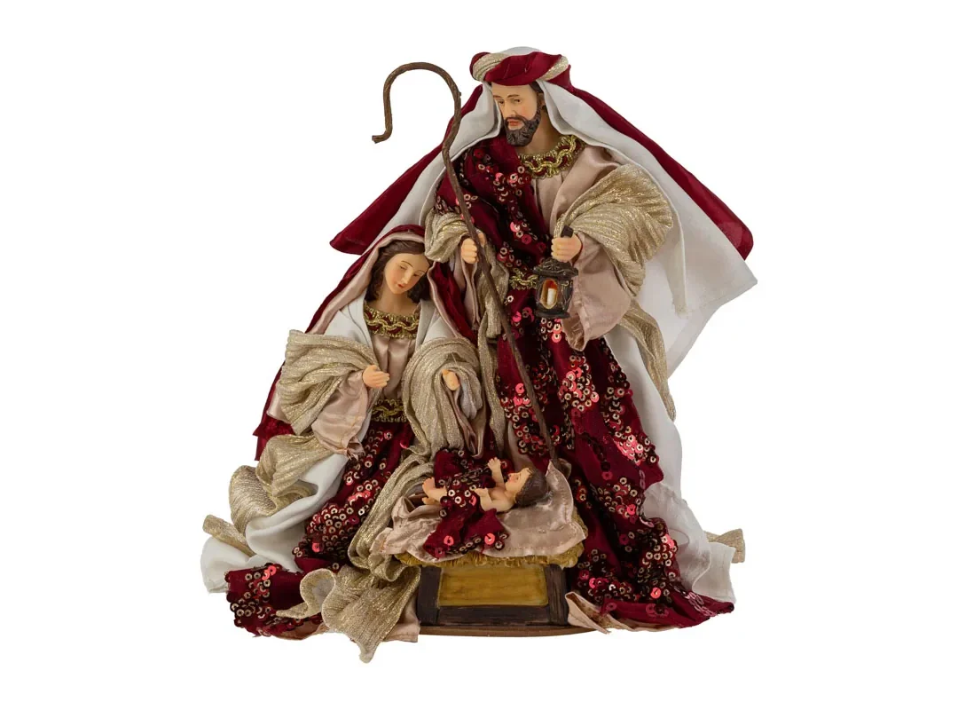 Sacra Famiglia Resina Vestita Bordeaux/Oro H.25,5Cm
