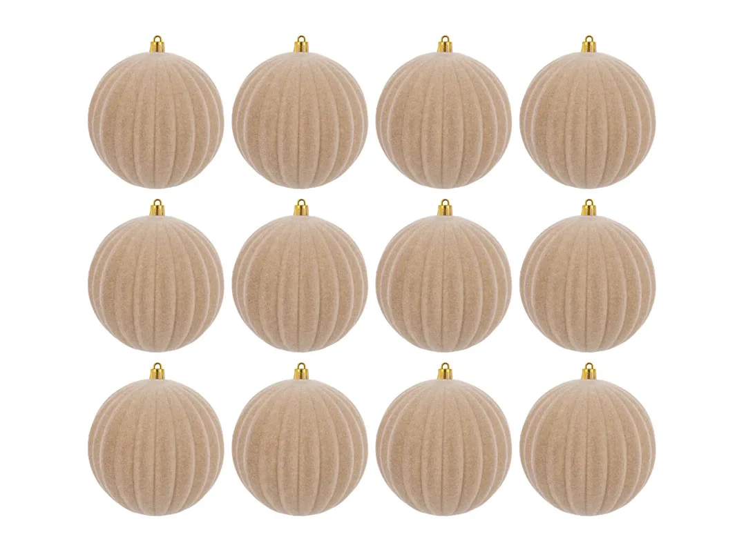 Set 12Pz Pallina Plastica Velluto "Watermelon" Diam.10Cm Beige