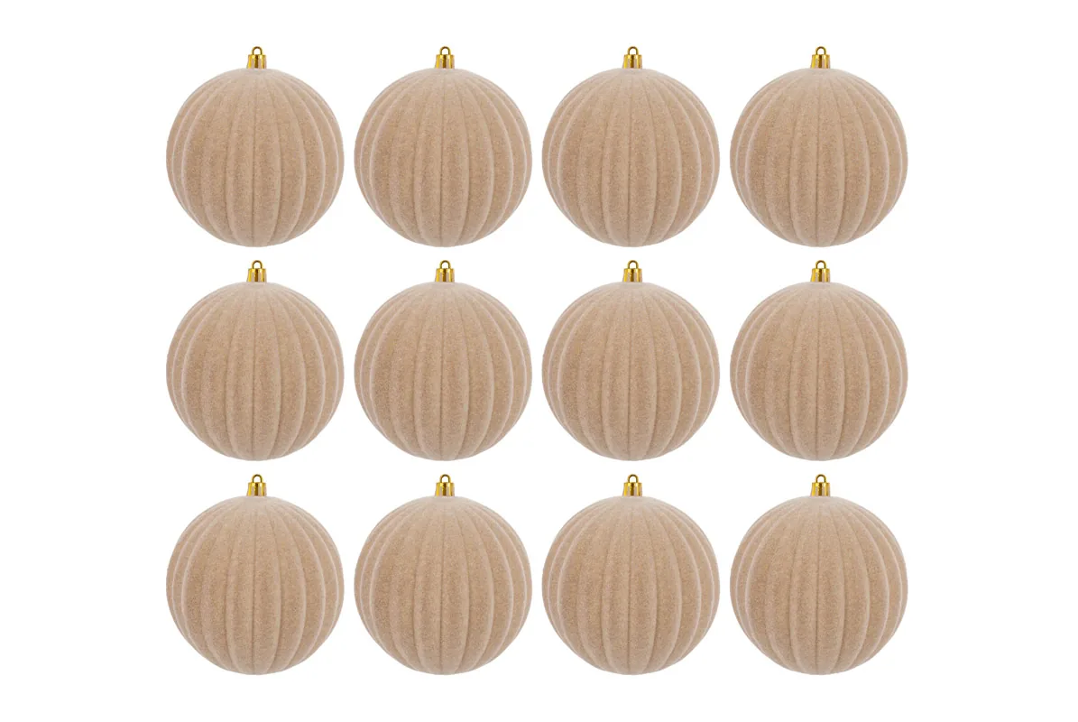 Set 12Pz Pallina Plastica Velluto "Watermelon" Diam.10Cm Beige