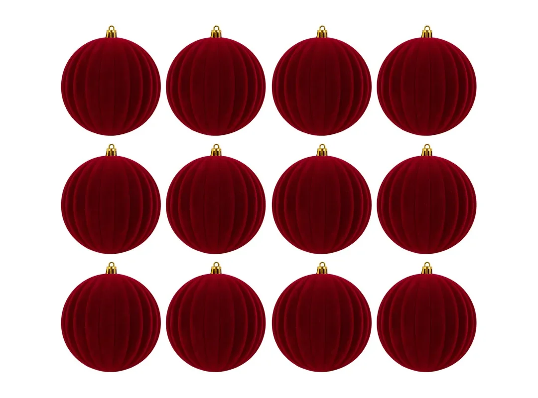 Set 12Pz Pallina Plastica Velluto "Watermelon" Diam.10Cm Bordeaux