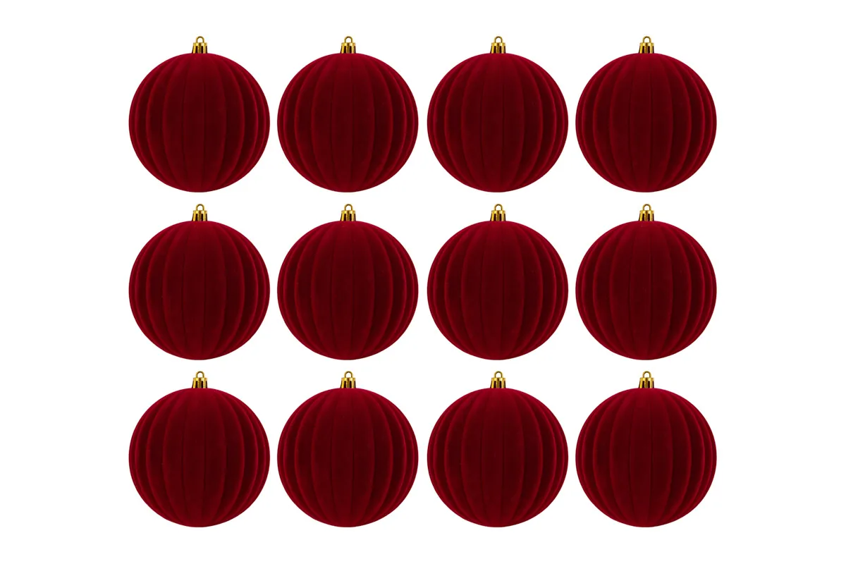 Set 12Pz Pallina Plastica Velluto "Watermelon" Diam.10Cm Bordeaux
