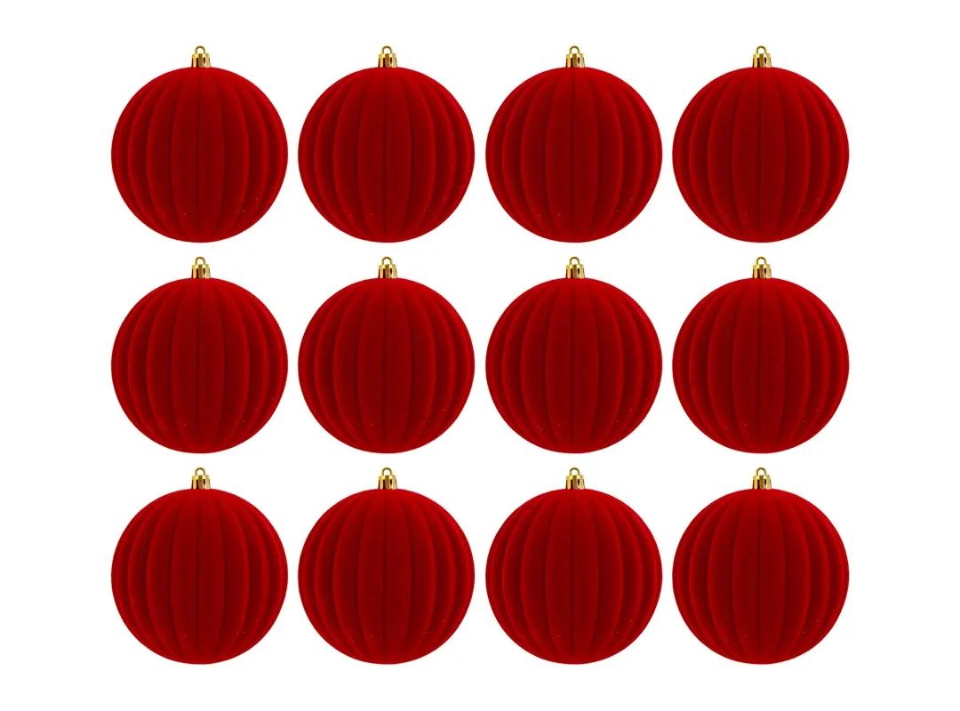 Set 12Pz Pallina Plastica Velluto "Watermelon" Diam.10Cm Rosso